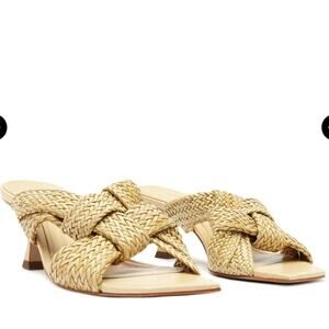 Schultz Kali Sandals Natural Beige Mules Kitten Heel Women’s Size 7.5 NWT